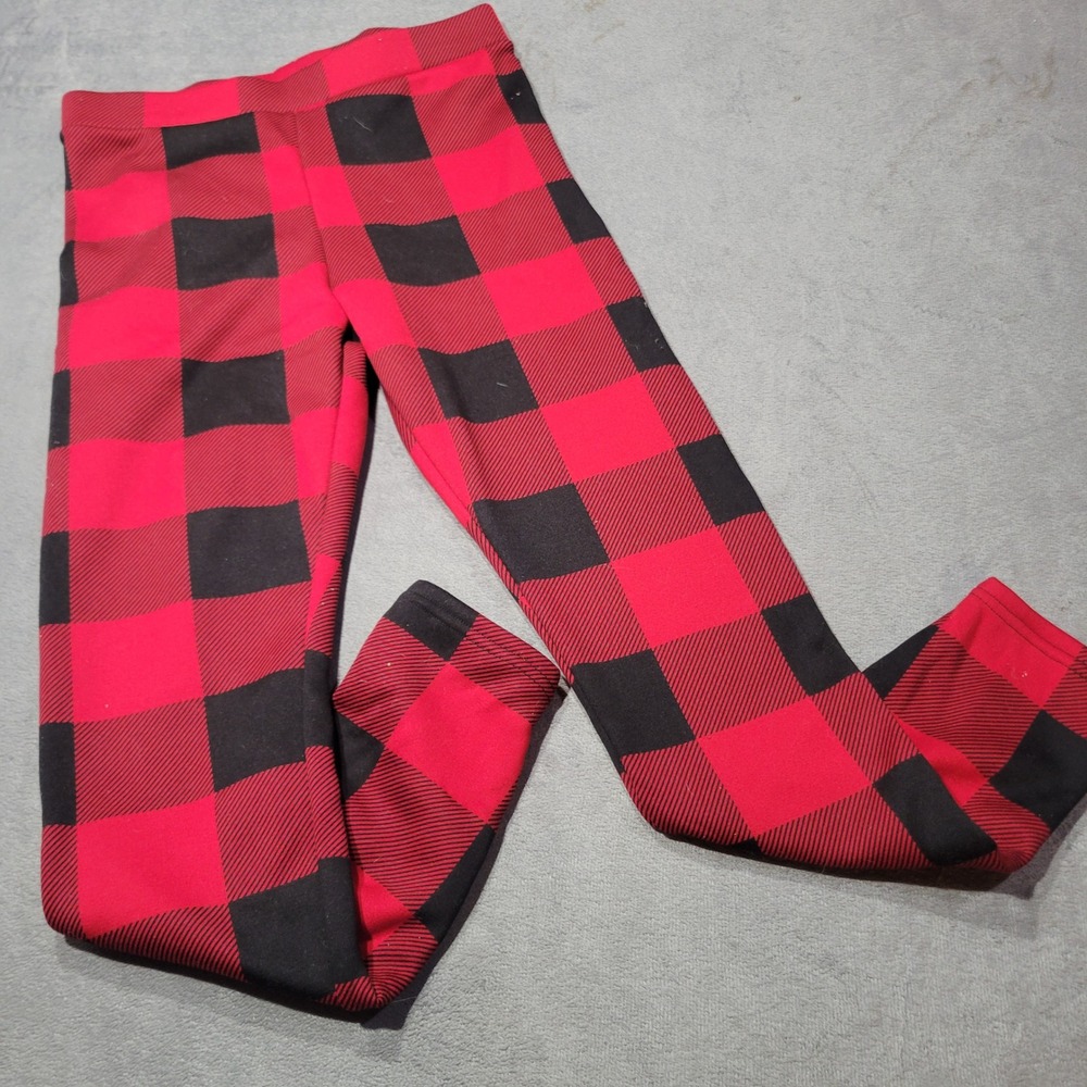 No Boundaries Leggings Womens L Red Black Buffalo Plaid Fleece Lined High Rise